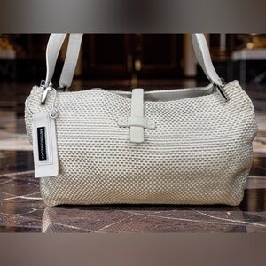 Antonio Melani Woven White Shoulder Bag Accent Silver Hardware with Inner Pocket